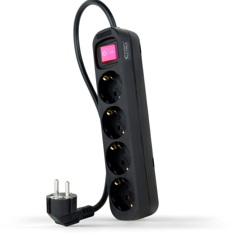 BASE Múltiple 4 Tomas Schuko con Interruptor y Cable 1,4m NEGRA