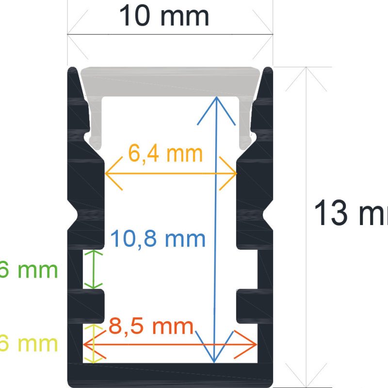 Perfil LED Superficie 10x13mm Opal 2m
