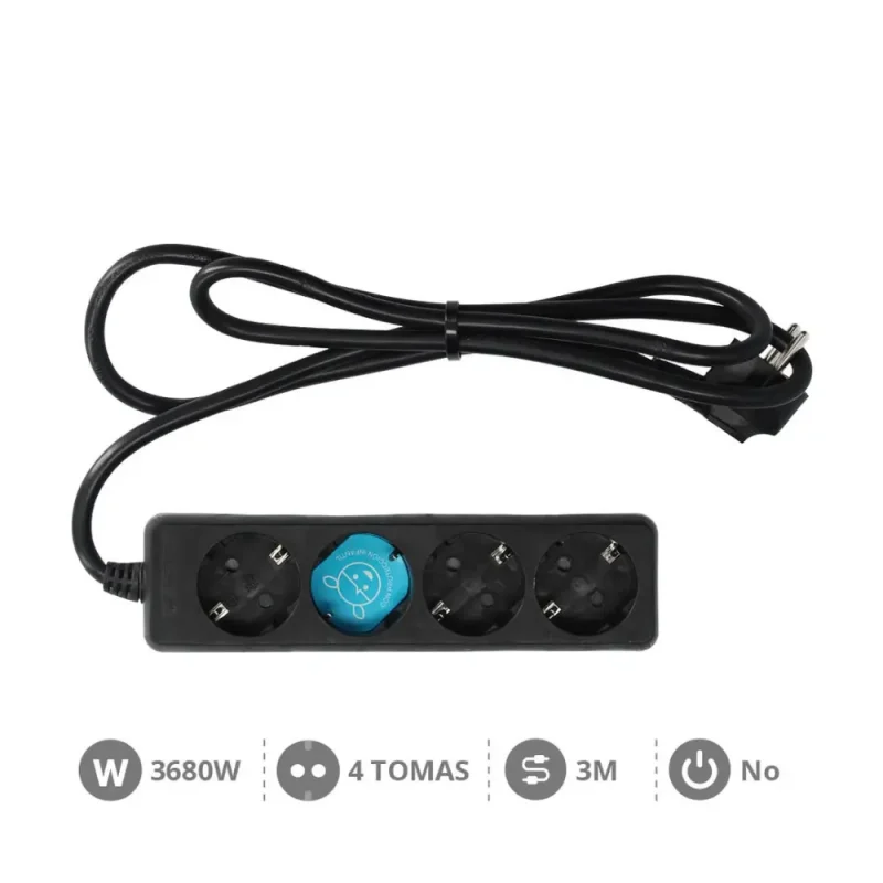 BASE Múltiple 4 Tomas Schuko con Cable 3m NEGRA