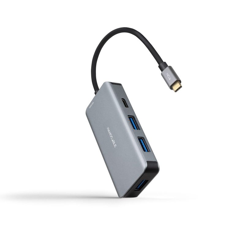 Hub USB-C 5n1 3xUSBA3.0 USB-C USB-C PD 100W GRIS NANOCABLE