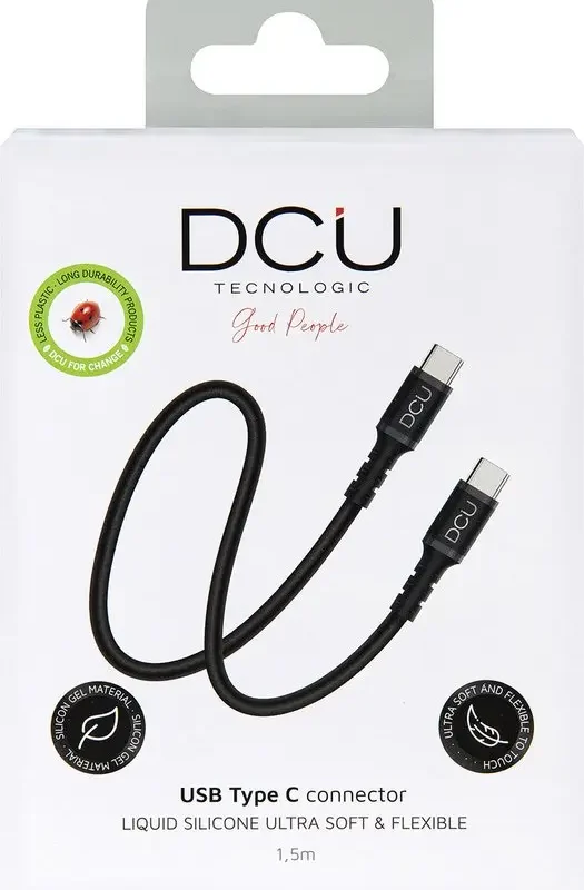 Cable USB-C a USB-C 2.0 1,5m Negro Silicona DCU