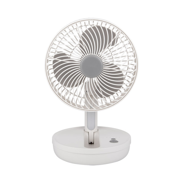 Ventilador Inalambrico Sobremesa Pacheco Blanco/gris 5w 3vel Recargable C/luz, Alim.usb, Orientable 3aspas 29x19x16cm
