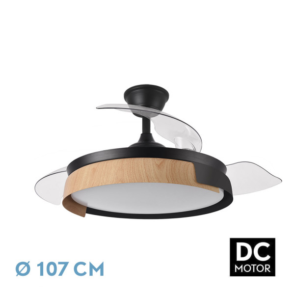 Ventilador Dc Provenza 72w 7200lm Negro/haya 3asp.desplegables 36/51×50/107d.3col, Remoto, Temporizador, Memoria