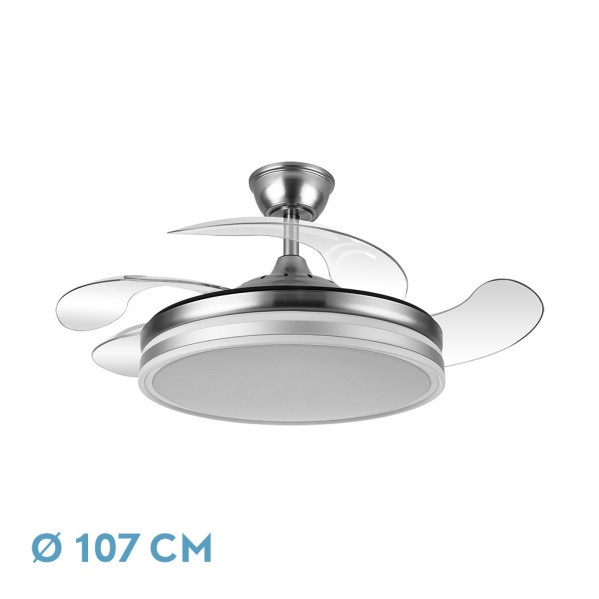 Ventilador Bayomo 59w 6980lm Niquel 4 Aspas Desp. 34,5/42×50/107 D.3 Color. Dc.remoto+Reg.Intensidad