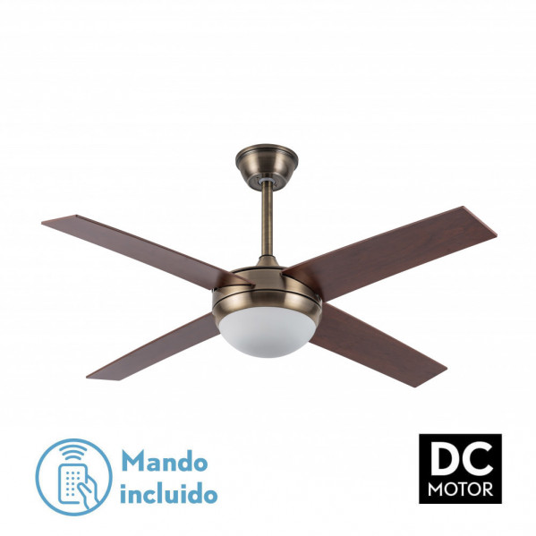 Ventilador Dc Ciro 2xe27 Cuero 4 Asp. Nogal 35/45×116,8d Remoto Y Temporizador