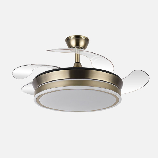 Ventilador Dc Bayomo Cuero 59w 6980lm 91d 4asp.desplegables 3000-4000-6000k Remoto, Regulable Intensidad, Temporizador, Memoria