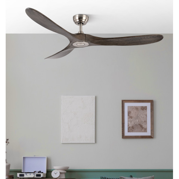 Ventilador Dc Marin Niquel 3 Aspas Roble Sin Luz 6 Velocidades Remoto Temporizador 152d 24