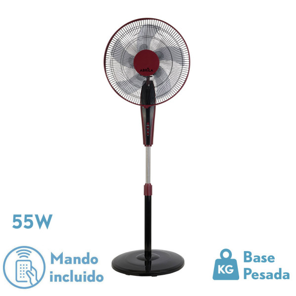 Ventilador De Pie Borlon Negro/burdeos 3 Vel.55w 5×2 aspas Orientable+ Remoto+ Temporizador Regx43x40 Cm