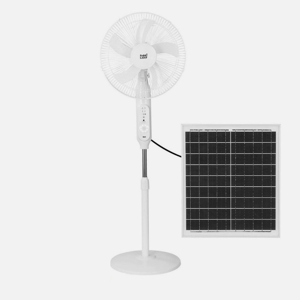 Ventilador DC De Pie Solar Clima Blanco 30w 3vel 5asp Puerto Usb Y Luz C/remoto 43d Cable 4,20m