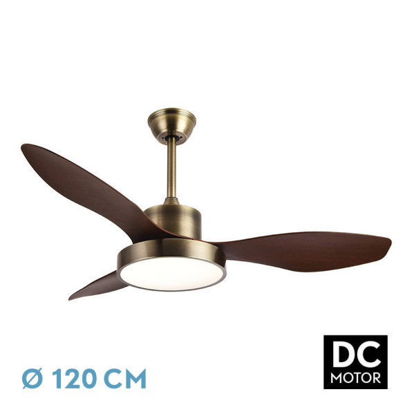 Ventilador DC Hayate 48w 4080lm Cuero/roble 3 Asp 33/48x120x120cm 3000-4000-6000k C/remoto, Memoria Y Temporizador