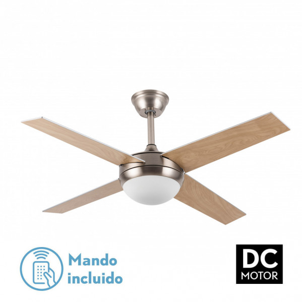 Ventilador  Dc Ciro 2xe27 Niquel 4 Asp.rev. Plata/haya 35/45×116,8d Remoto Y Temporizador