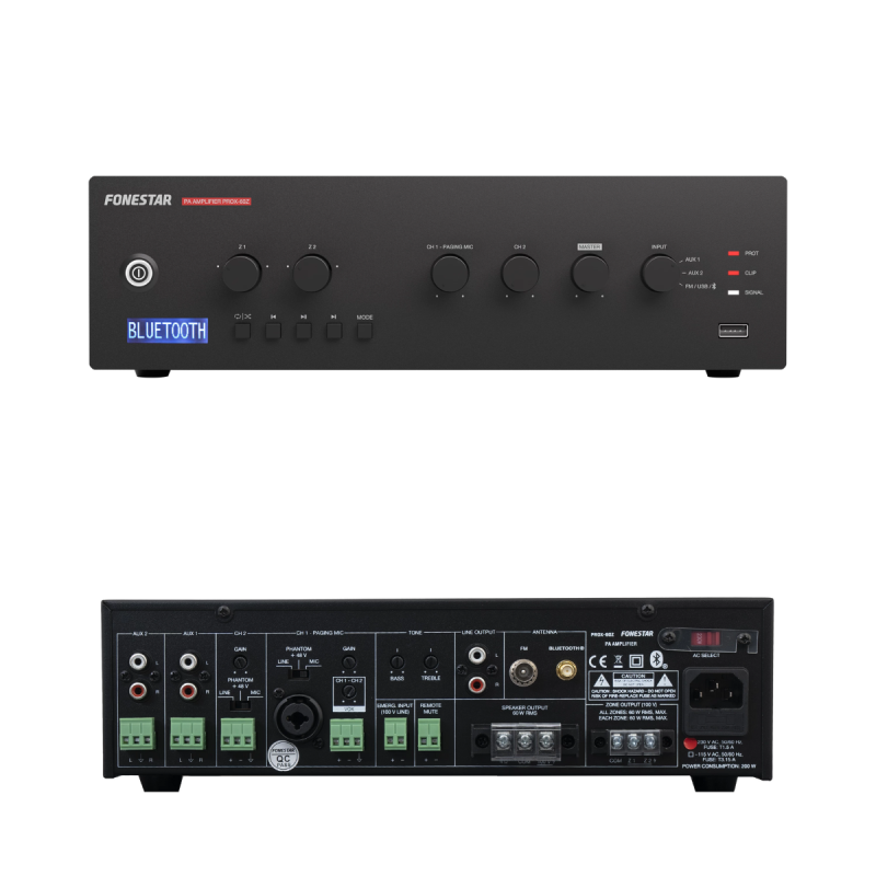 Amplificador PA 60W 2Zonas BT/USB/MP3/FM FONESTAR