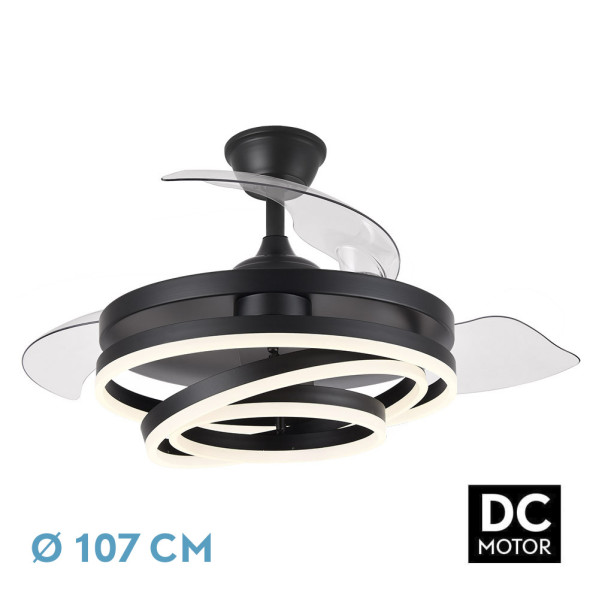 Ventilador 72w Dc Kai Negro 3 Aspas Transp. 6Vel. 3 Colores 43/58×50/107 C/remoto,reg.intensidad,memoria Y temp. 6120lm