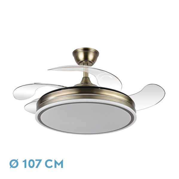 Ventilador Bayomo 59w 6980lm Cuero 4 Aspas Desp. 34,5/42×50/107d.3 Color, Dc.remoto+Reg.Intensidad