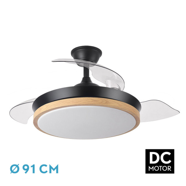 Ventilador Dc Evros Negro/hay 59w 6980lm 91d 3aspas 3000-4000-6000k Remoto, Tempor, Memoria