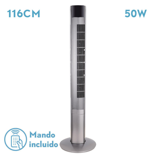 Ventilador De Torre Principe Plata 3vel 50w Remoto Oscilante Temporizador 116x32x32cm