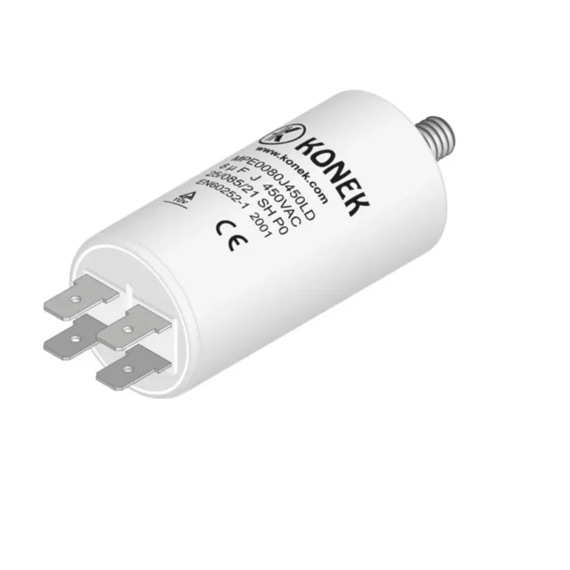 Condensador Motor 8uF 450Vac 34x68mm FASTON + torno M8 Konek