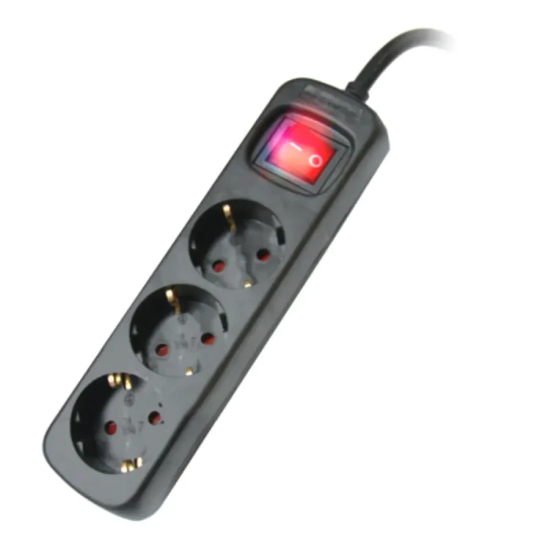 Base Multiple 3 Enchufes Interruptor Cable 1,5m NEGRA