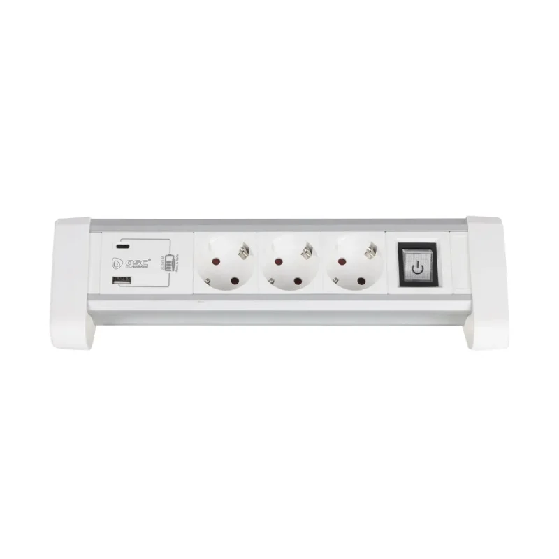 Base Sombremesa 3 Enchufes USB-A USB-C Cable 1,5m BLANCA
