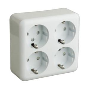 Base Schuko 4 Enchufes Cuadrada Superficie BLANCO