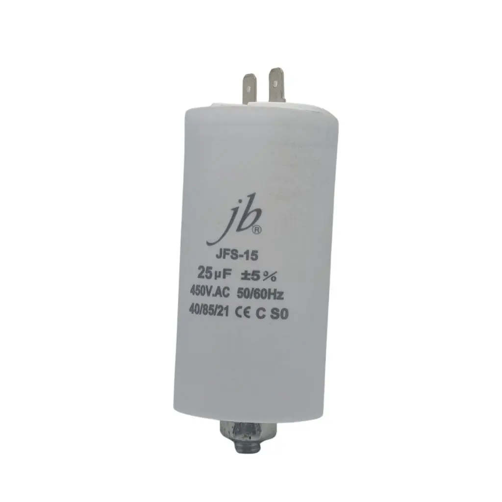 Condensador MOTOR 25uF 450Vac FASTON + M8 Medidas Ø40x75mm JB