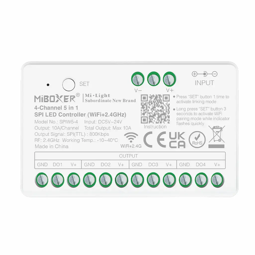Controlador LED Digital SPI Dual/RGBW 5V-24V 10A MIBOXER SPIR3