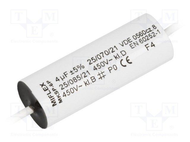 4uF 450Vac Condensador Motor 4uF 450Vac AXIAL 15x47mm MKSP