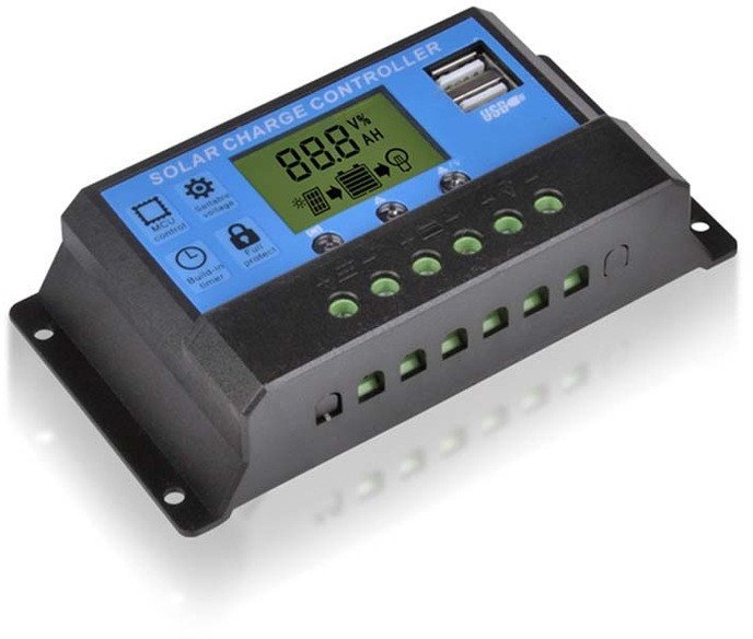 Regulador Carga Solar 10Amp 12/24Vdc con LCD 2-USB