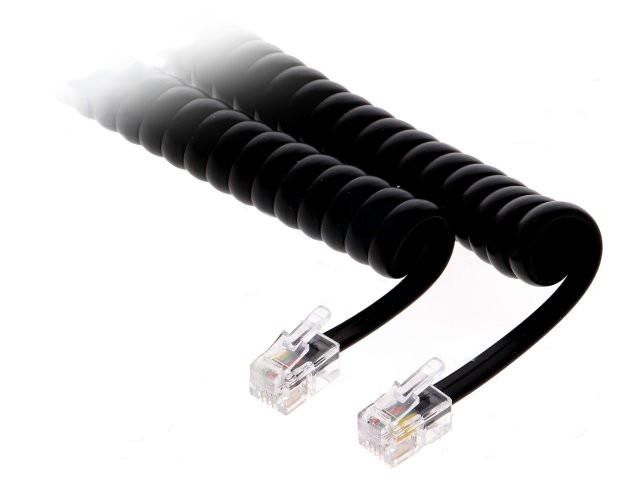Cable Telefono RJ09 4P4C Espiral  NEGRO 7m