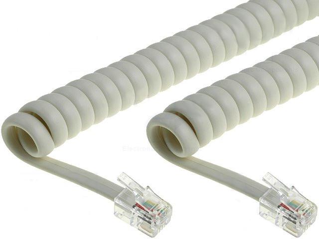 Cable Telefono RJ09 4P4C Espiral  5m Marfil