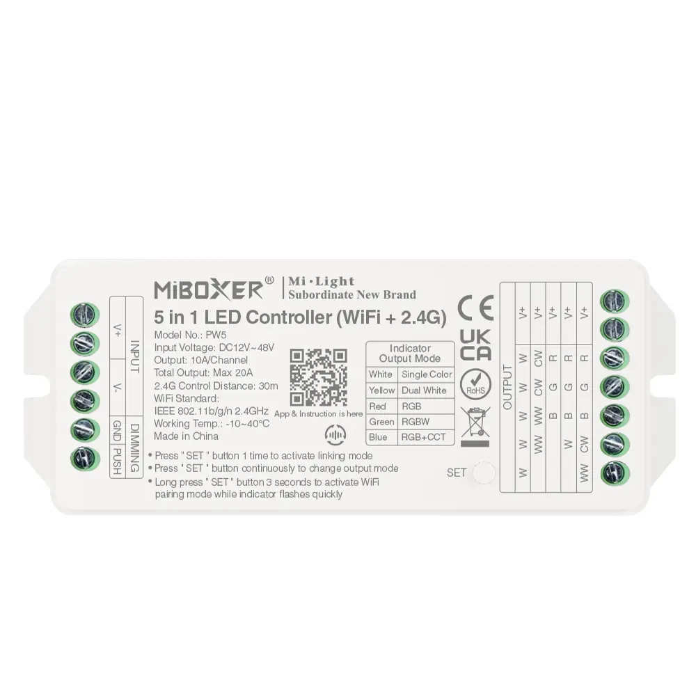 Controlador LED MONO DUAL RGB RGBW RGB+CCT 12V/24V 15A WiFi MIBOXER