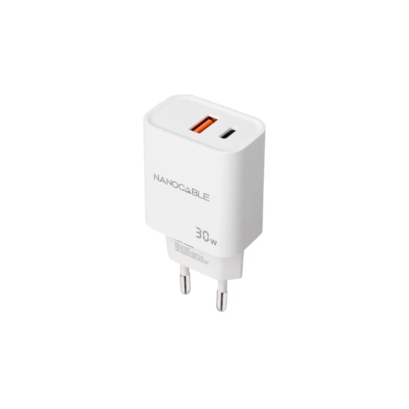 Cargador USB-C PD USB-A QC 30W BLANCO NANOCABLE