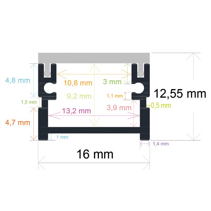 Perfil LED Empotrable Suelo 16×12,55mm Opal 2m