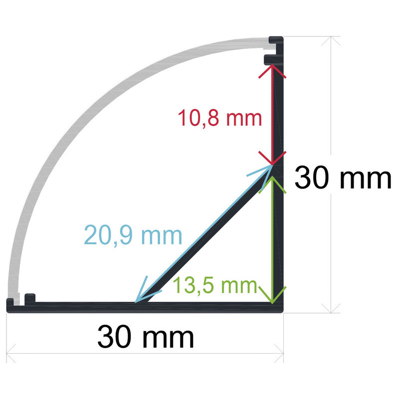 Perfil LED Esquina 30x30mm Opal 2m