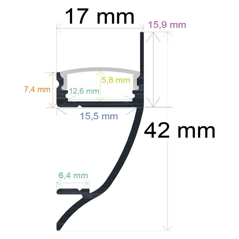 Perfil LED Opal Pared 42x17mm 2m