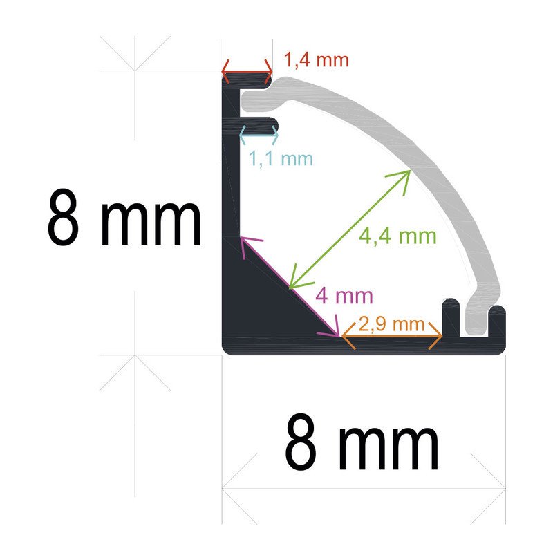 Perfil LED Esquina 8x8mm Opal 2m