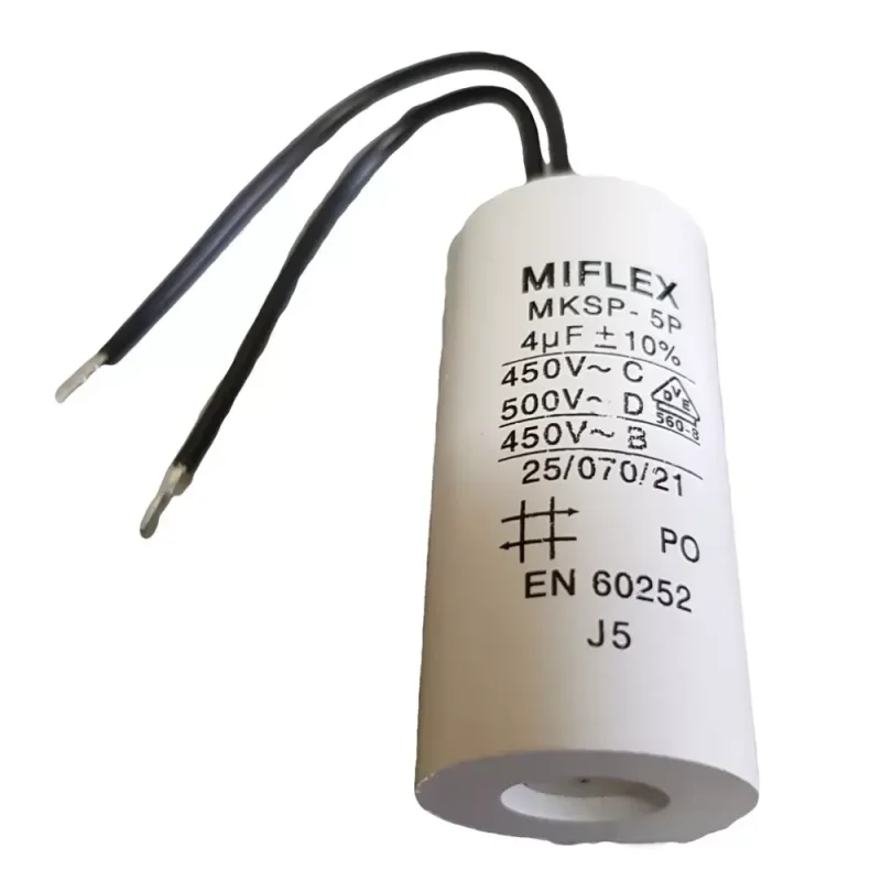 Condensador Motor 4uF 450Vac 25x51mm CABLES sin torno