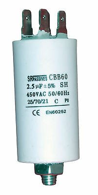 Condensador Motor 2,5uF 450Vac 30x57mm Faston + M8