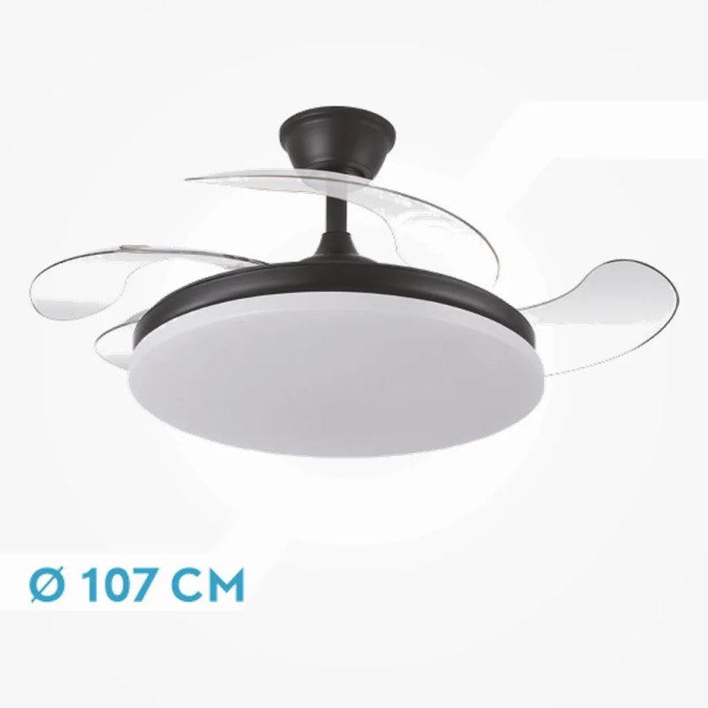 Ventilador Dc Tridente 59w Negro 4aspas Desp. 107d 6980lm Reg.intensidad Remoto+temporizador+memoria 3000-4000-6000k