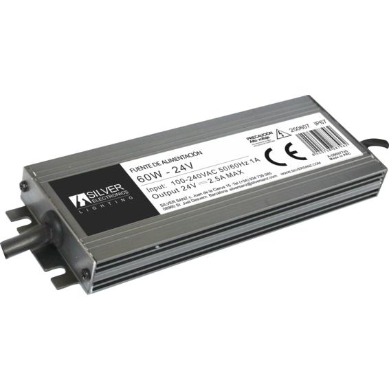 Fuente Alimentacion 24V 2,5A 60W IP67 SLIM SILVER