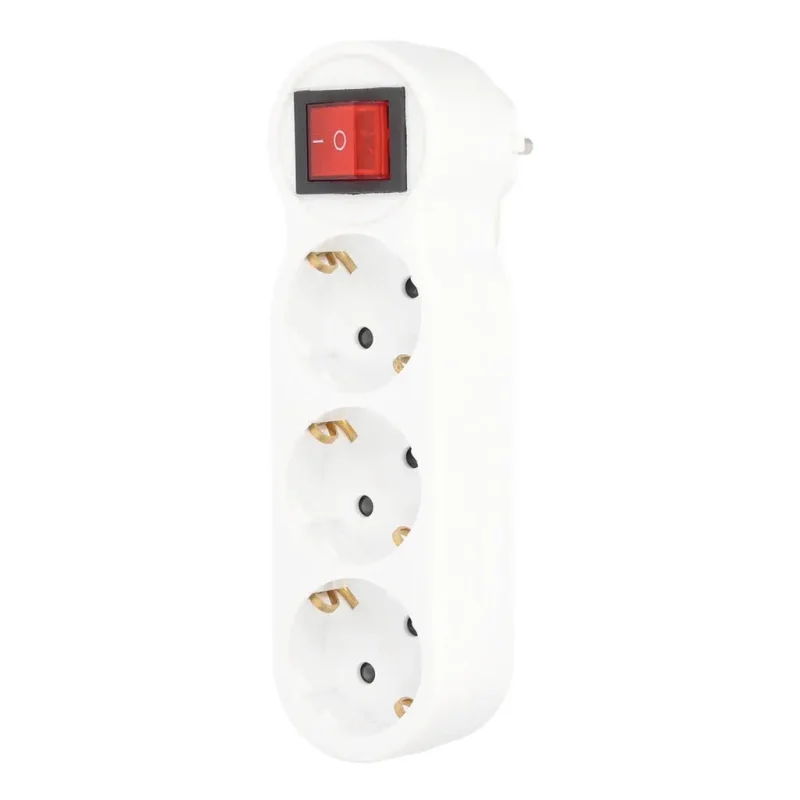 Adaptador 3 Tomas Hembra Schuko 3500W 16A Con Interruptor