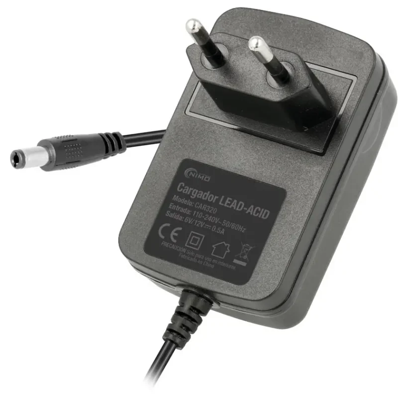CARGADOR BaterÃ­a PLOMO 6V-12V/500mAh Conector y Pinzas