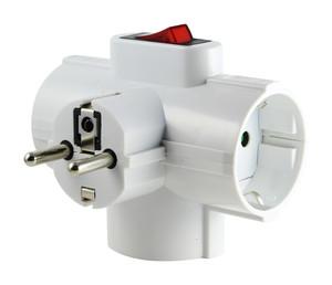 Adaptador 3 Tomas Schuko + Interruptor Luminoso