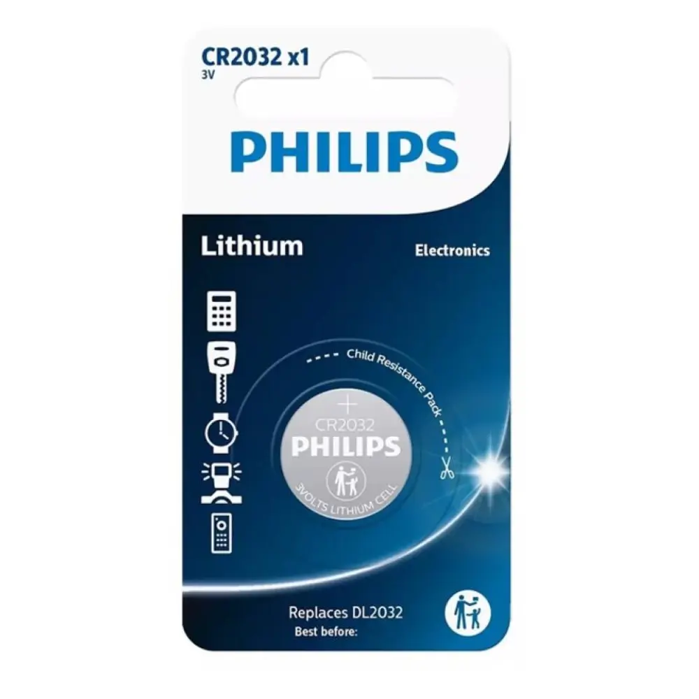 PILA LITIO CR2032 PHILIPS 3V/250mAh BlÃster