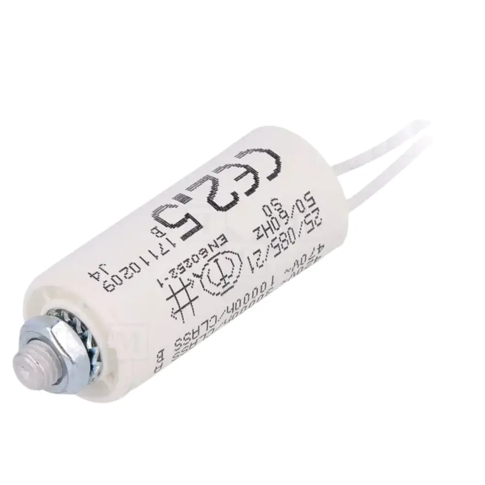 Condensador Motor 2,5uF 470Vdc Ø25x55mm CABLES + torno M8