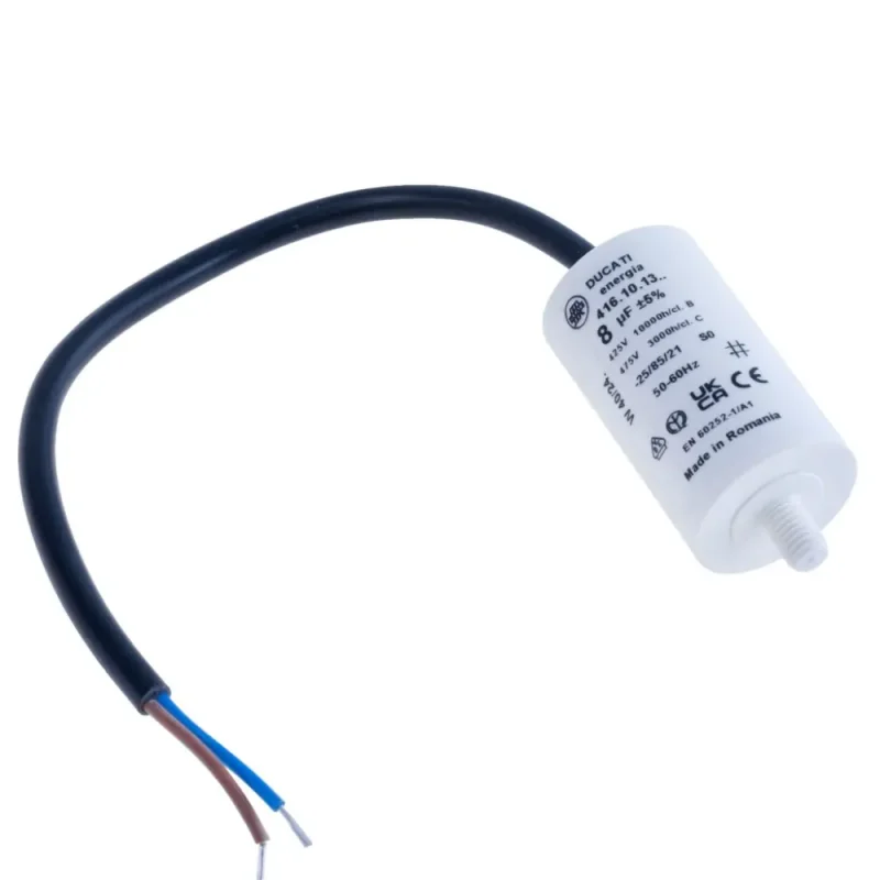 Condensador Motor 8uF 450Vac 32x55mm CABLES + torno M8