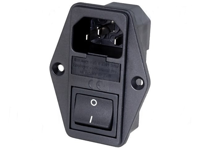 Base Conexion Empotrar IEC320 C14 + PortaFusible + Interruptor