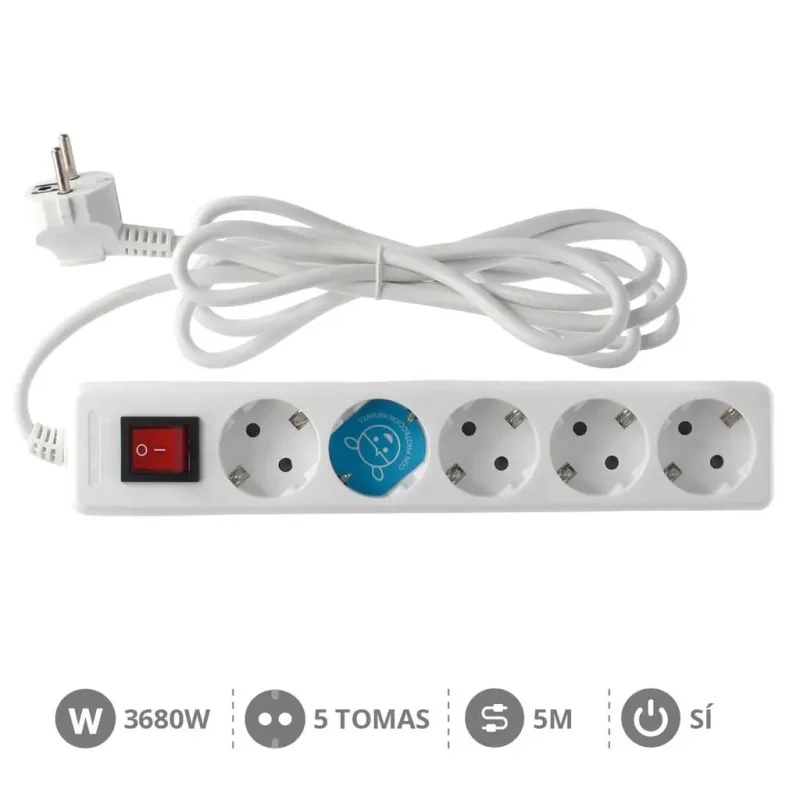 BASE MÃºltiple 5 Tomas Schuko con Cable 5m BLANCA