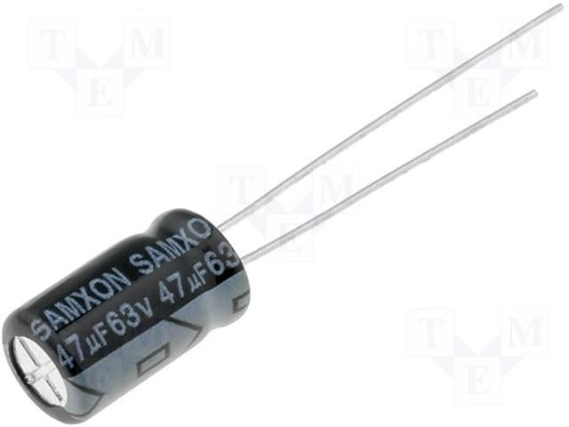Condensador Electrolitico 47uF 63Vdc 105ÂºC  6,3x12mm Radial
