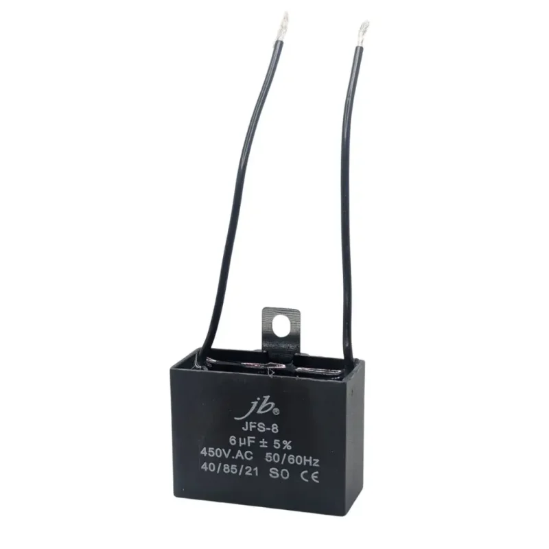 Condensador MOTOR 6uF 450Vac con CABLES FijaciÃ³n Tornillo M4 47x22x35mm JB